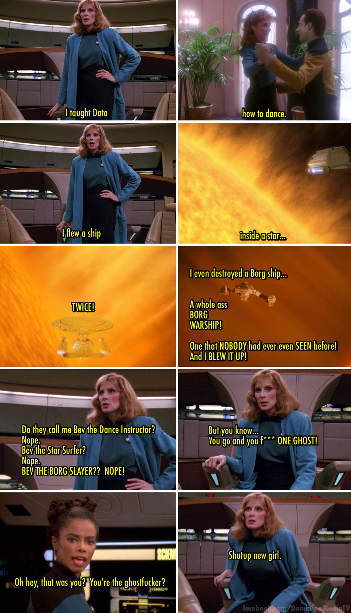 This meme is a screenshot from the TV show Star Trek: The Next Generation, featuring a character named Deanna Troi (played by actress Marina Sirtis) delivering a humorous and unexpected insult. The image shows Deanna Troi saying "I, Deanna Troi, would like to point out that you're making love to a warhead. Warheads don't make love to anything. They blow things up." The meme is captioned with the phrase "I'd like to point out that you're making love to a warhead. Warheads don't make love to anything. They blow things up."